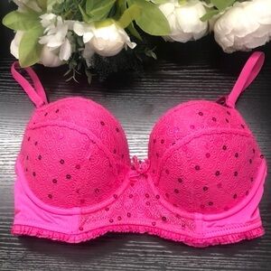 Kensie Bright Pink Sequin and Ruffle Bra Size 34C